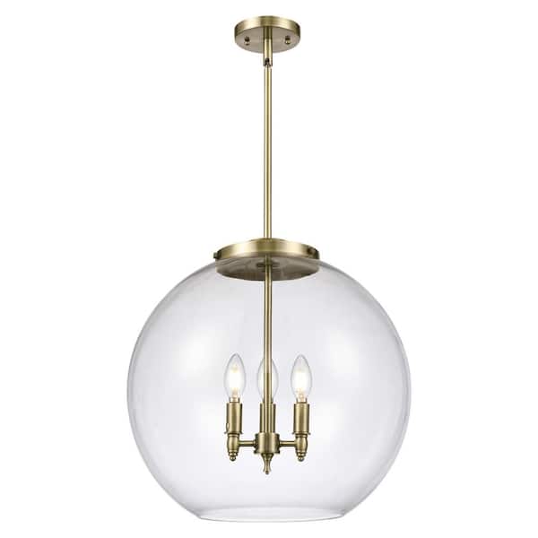 Athens 60-Watt 3-Light Antique Brass Shaded Mini Pendant Light with Clear Glass