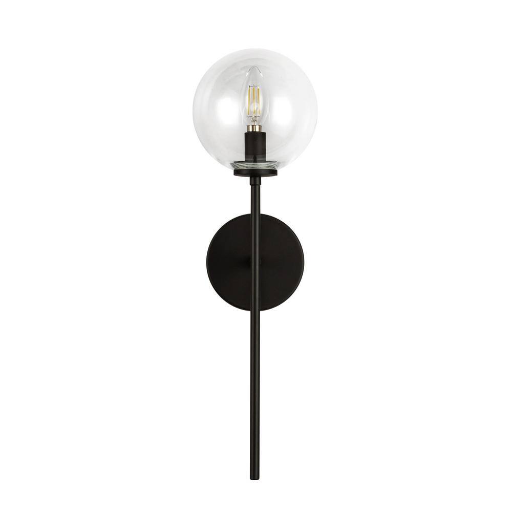 Cassia Matte Black and Clear Glass Wall Sconce