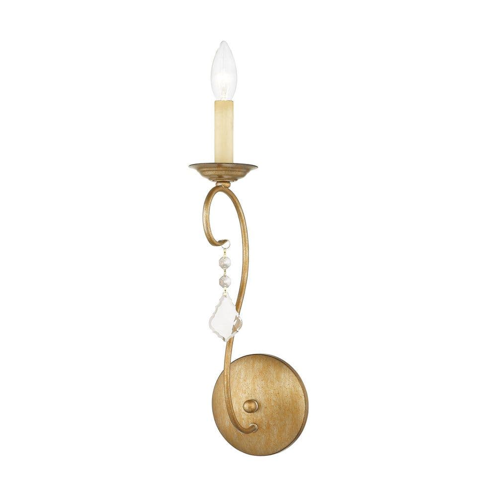 Antique Gold Leaf Single-Light Sconce with Crystal Accents