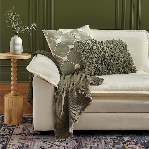 Truly Soft 2-Toned Organic Olive Green Cotton 1-Piece Throw Truly Soft 2-Toned Organic Olive Green Cotton 1-Piece Throw