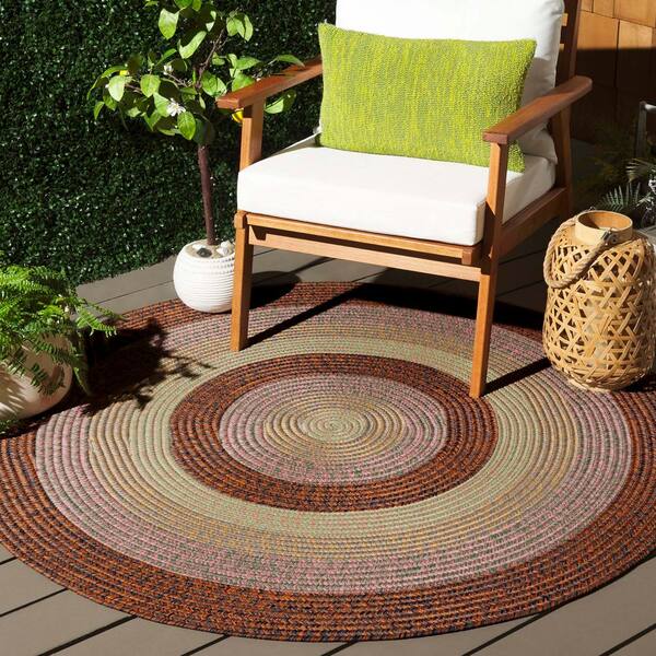SAFAVIEH Braided Dark Brown/Light Green 5 ft. x 5 ft. Machine