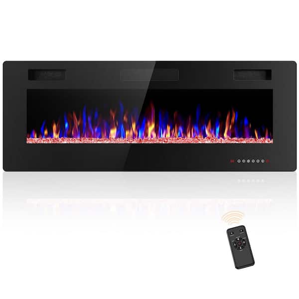 50 in. Wall Mount Low Noise Electric Fireplace with Remote Control and Touch Screen, Multi Color Flame in Black