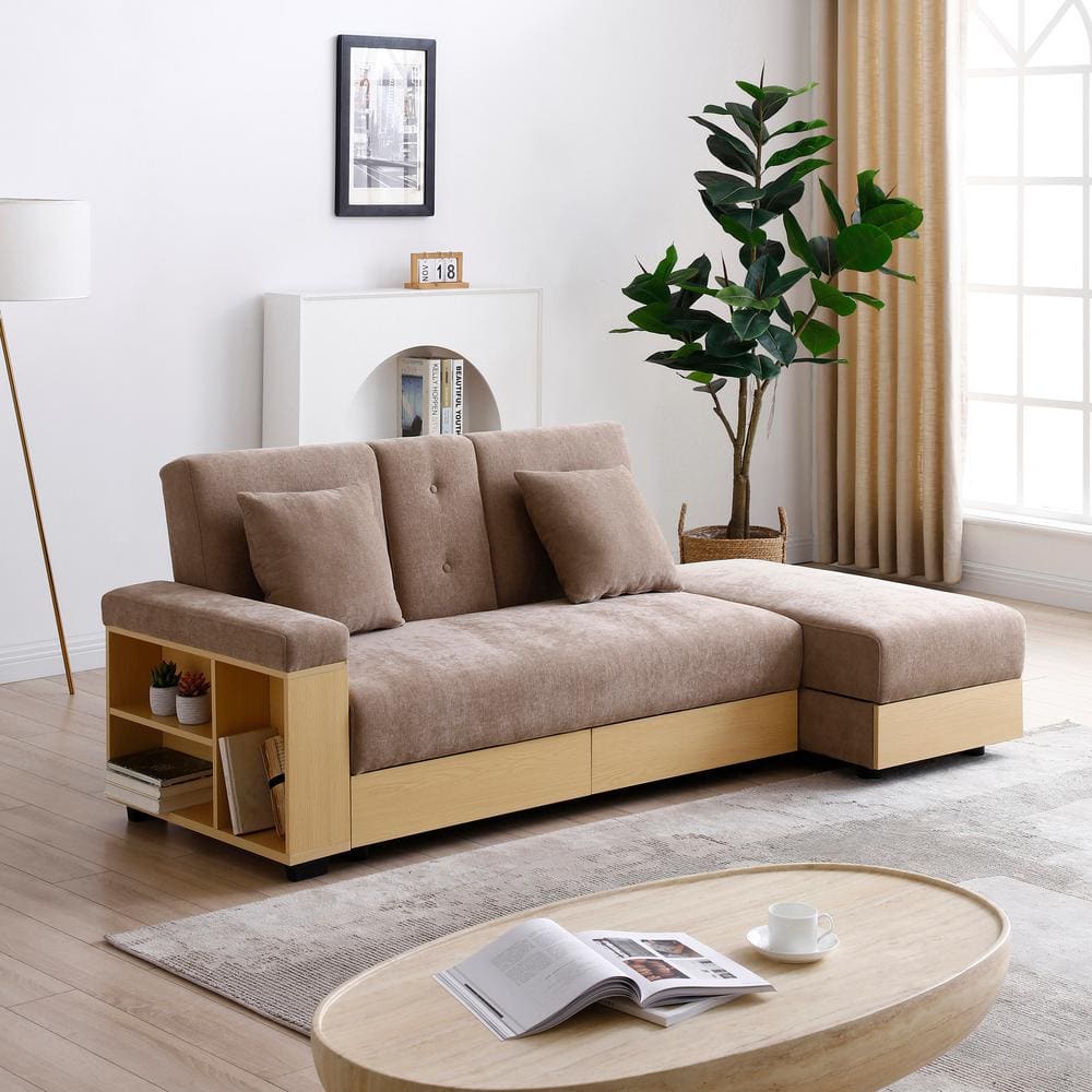 Light Brown Wood Outdoor Sofa Couch with Cushions,Ottoman, Box,Drawer,Drop 
