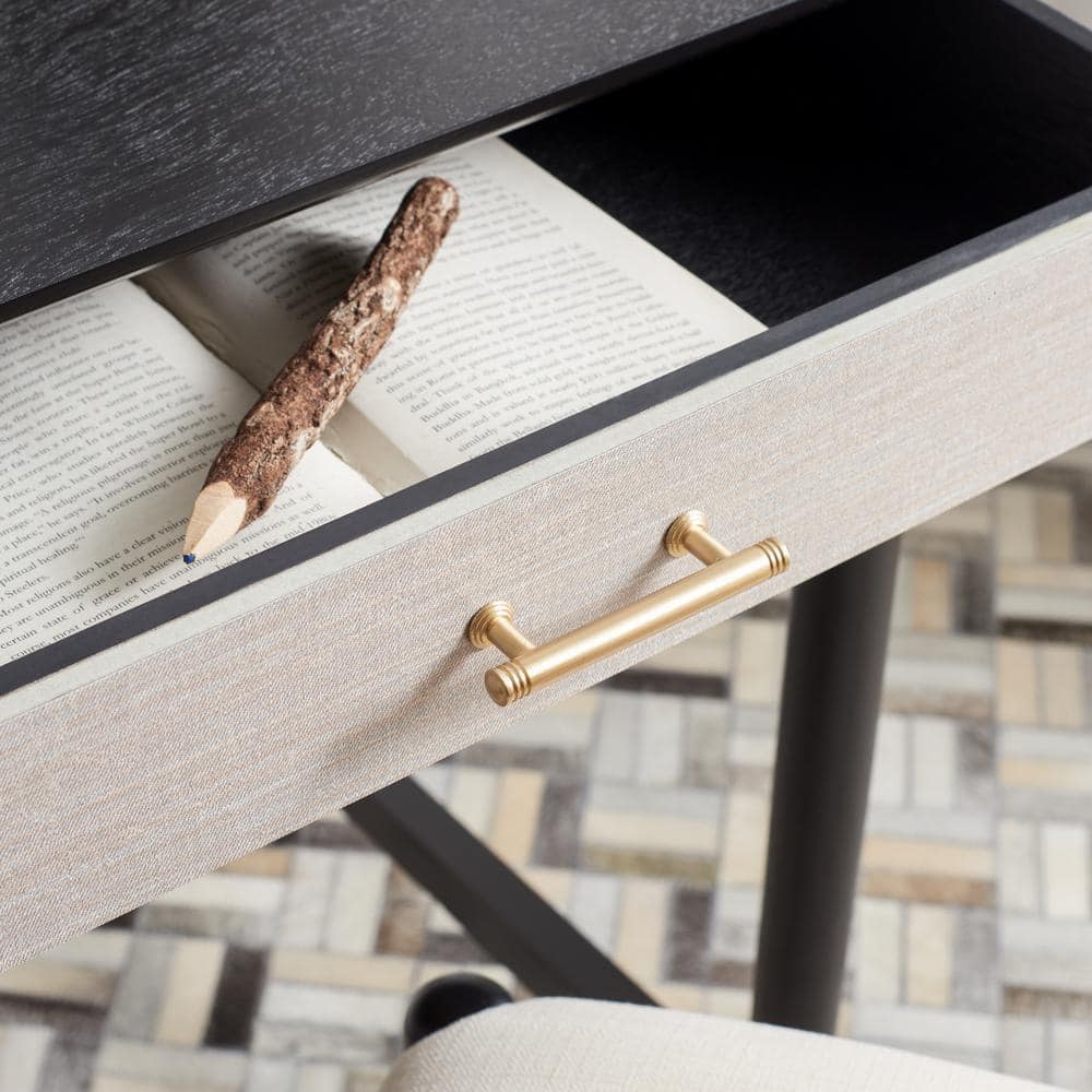 Estella Chic Black and Natural Wood Writing Desk with Gold Accents