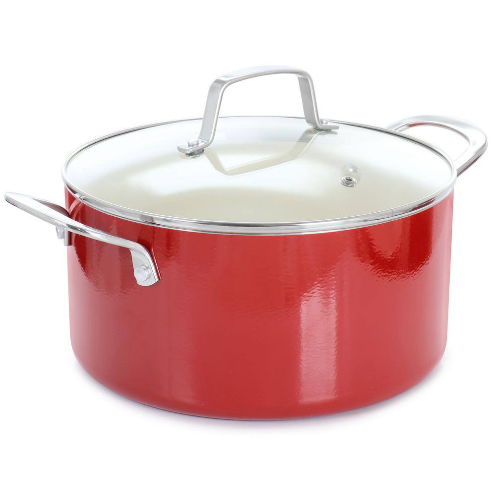 Red 10-Piece Aluminum Ceramic Nonstick Cookware Set