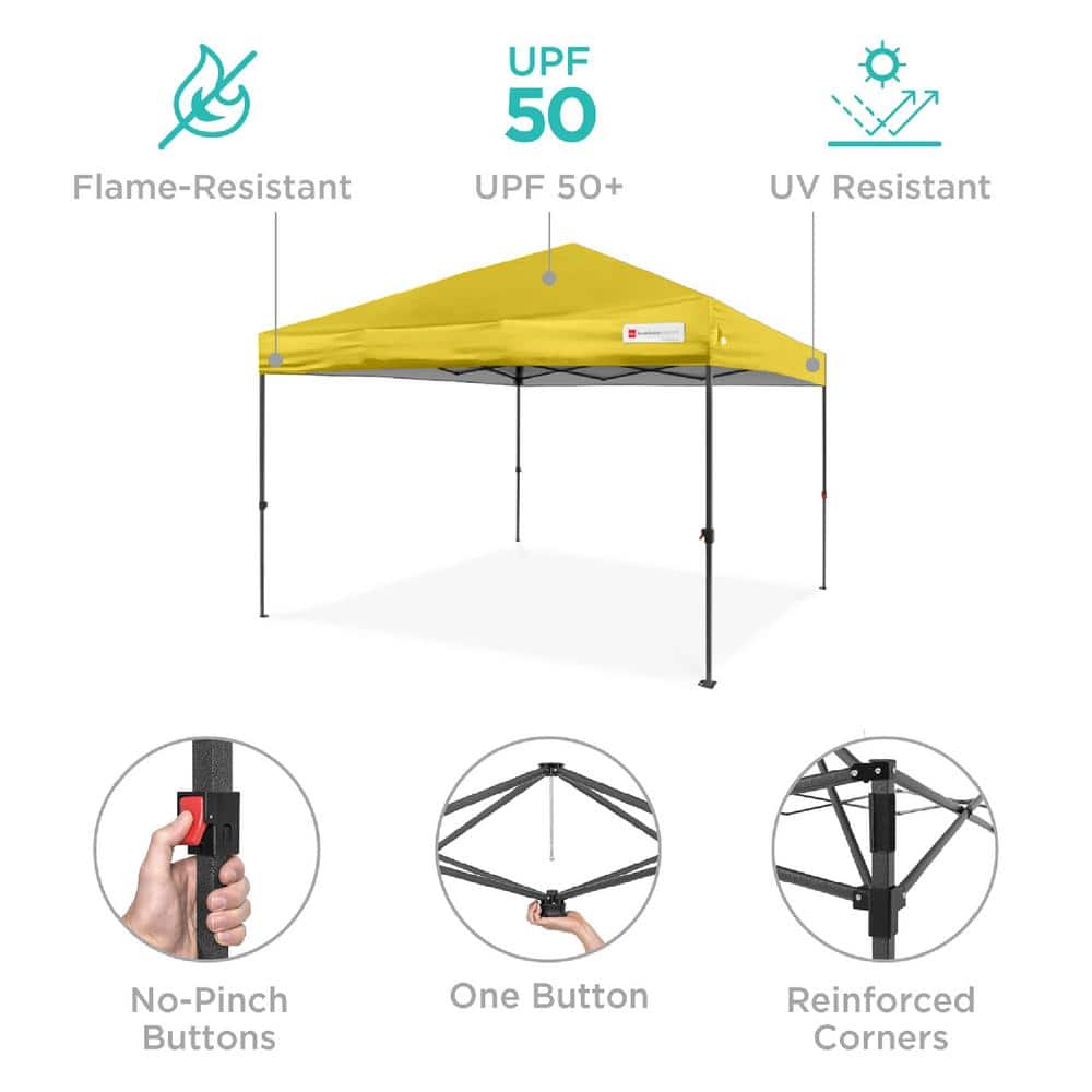 10x10ft Yellow Steel Frame Pop Up Canopy with Wheeled Case