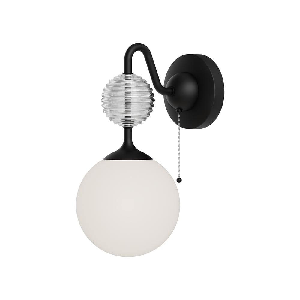 Celia Matte Black and Opal Glass Ribbed Wall Sconce