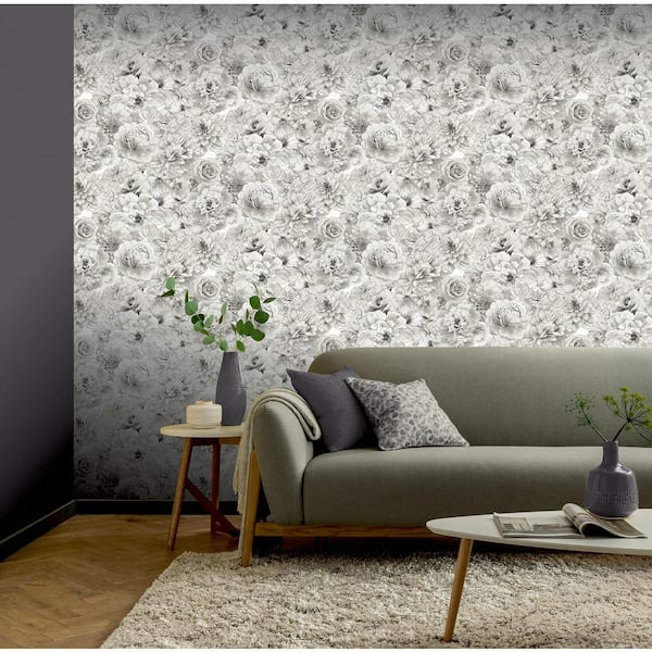 Glitter Bloom Silver Wallpaper