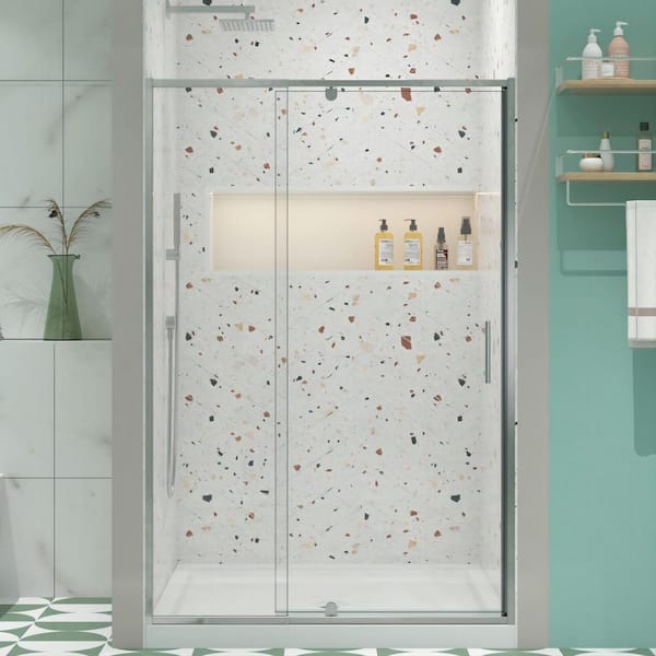 TOOLKISS 56 to 60 in. W x 71 in. H Framed Pivot Shower Door in Chrome with Clear Glass