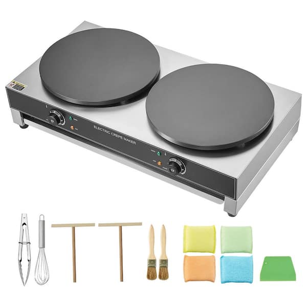 3,400 W Electric Crepe Maker, 16 in. 2-Waffle Silver Waffle Cone Waffle Maker Double Head Commercial Crepe Machine