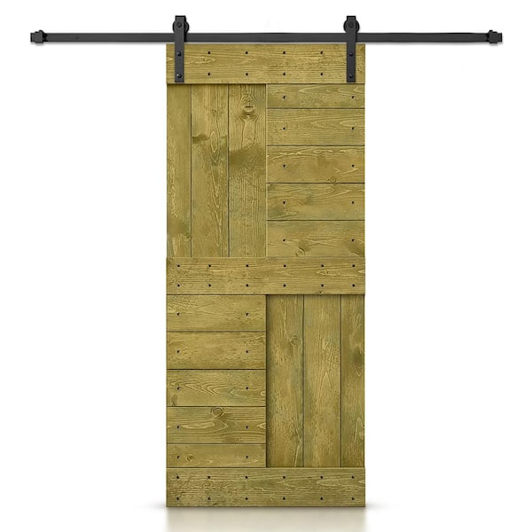 CALHOME 38 in. x 84 in. Jungle Green Stained DIY Knotty Pine Wood Interior Sliding Barn Door with Hardware Kit
