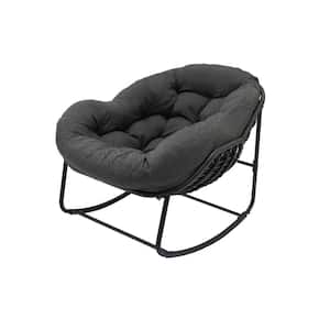 1-Piece Metal Rattan Outdoor Rocking Chair Rocker Recliner Chair with Gray Cushion