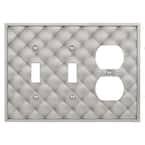 Quilted Satin Nickel 3 Gang 2-Toggle and 1-Duplex Wall Plate, Cast Metal