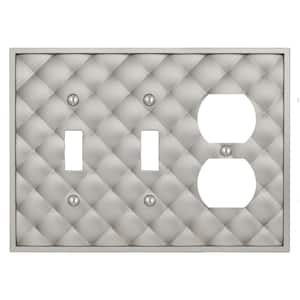 Quilted Satin Nickel 3 Gang 2-Toggle and 1-Duplex Wall Plate, Cast Metal