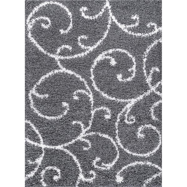 Tayse Rugs Soho Shag Floral Gray 3 ft. x 5 ft. Indoor Area Rug
