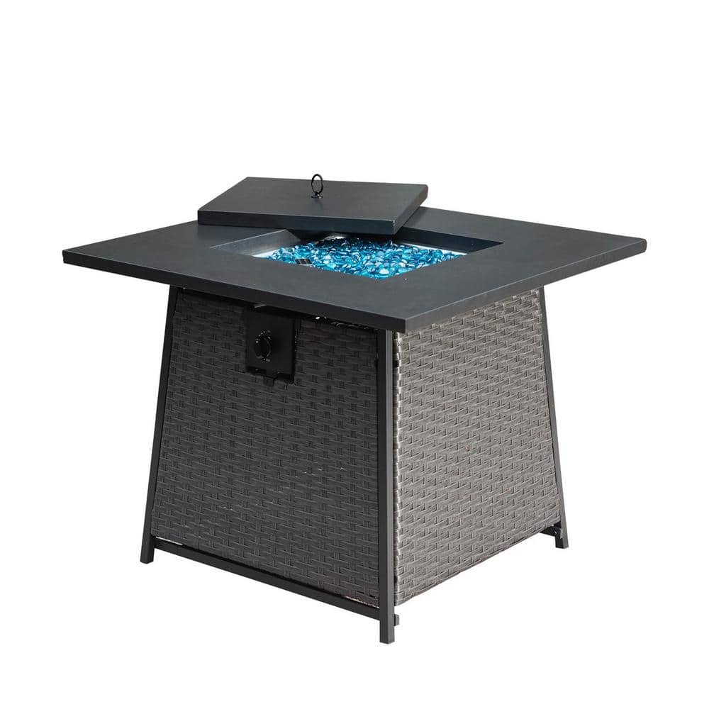 32 in. Dark Gray Metal Propane Fire Pits Table Outdoor Wicker Fire
