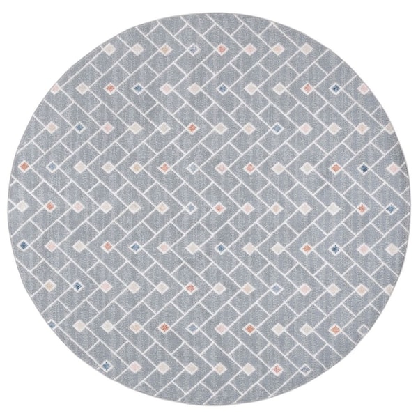 SAFAVIEH Blair Gray/Multi 7 ft. x 7 ft. Machine Washable Geometric Chevron Round Area Rug