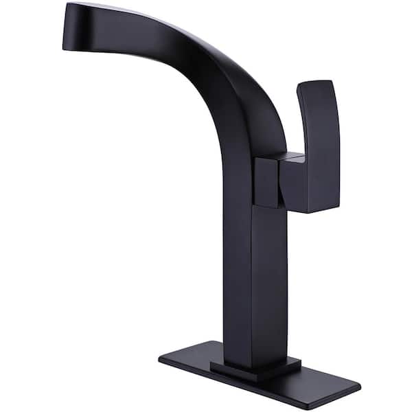 Flynama Single Hole Single-Handle Vessel Bathroom Faucet With Deck Plate in Matte Black