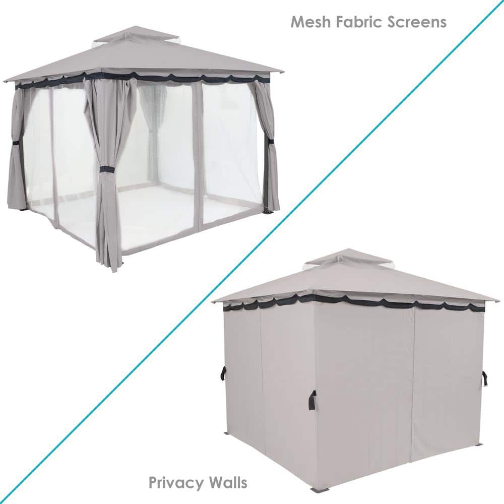 Gray 10' x 10' Soft-Top Patio Gazebo with Screens and Privacy Walls