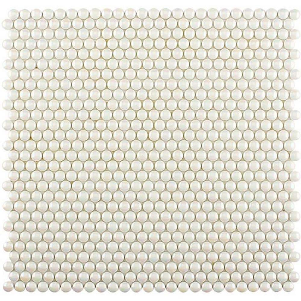 12.8" x 12.5" White Iridescent Glass Mosaic Tile
