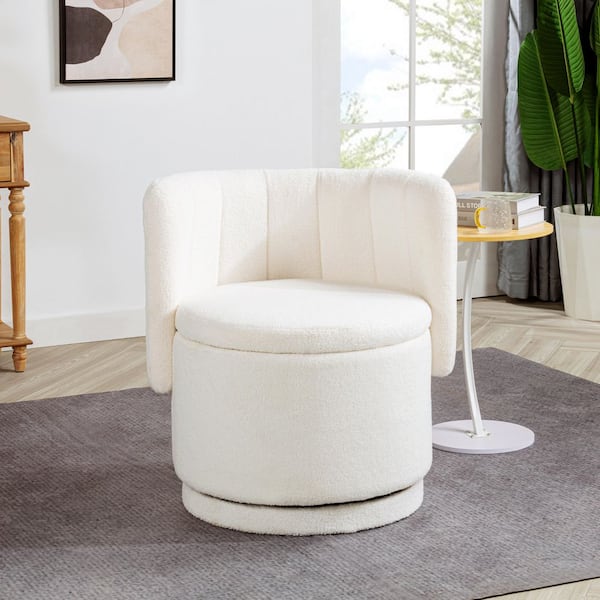 28. 94 in. Beige Oval Upholstered Fabric Swivel Sofa Chair with 360° Rotation and Hidden Storage