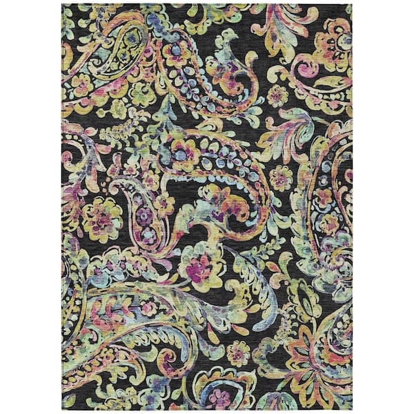 Chantille Machine Washable Indoor/Outdoor Abstract ACN834 Black 5 ft. x 7 ft. 6 in. Area Rug