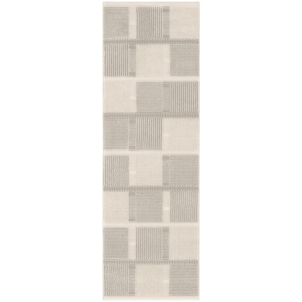 Nourison Nordic Ivory Grey 2 ft. x 6 ft. All-Over Design Contemporary Runner Area Rug
