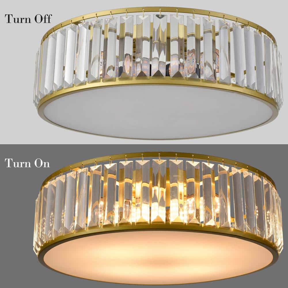 Modern Gold Crystal Drum Flush Mount Ceiling Light