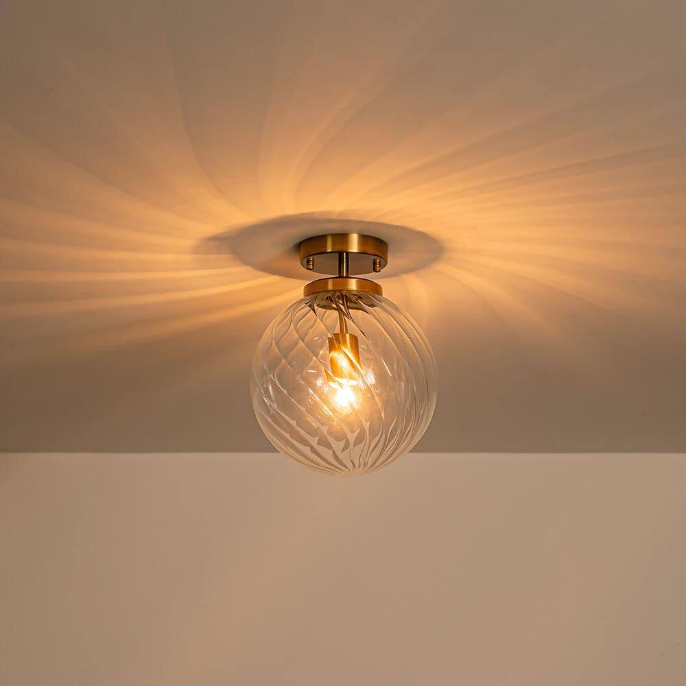 Vero 9.8 in. 1-Light Modern Globe Brushed Brass Flush Mount with Swirled Clear Glass Shade for Hallway Kitchen price history on PriceWatchPro