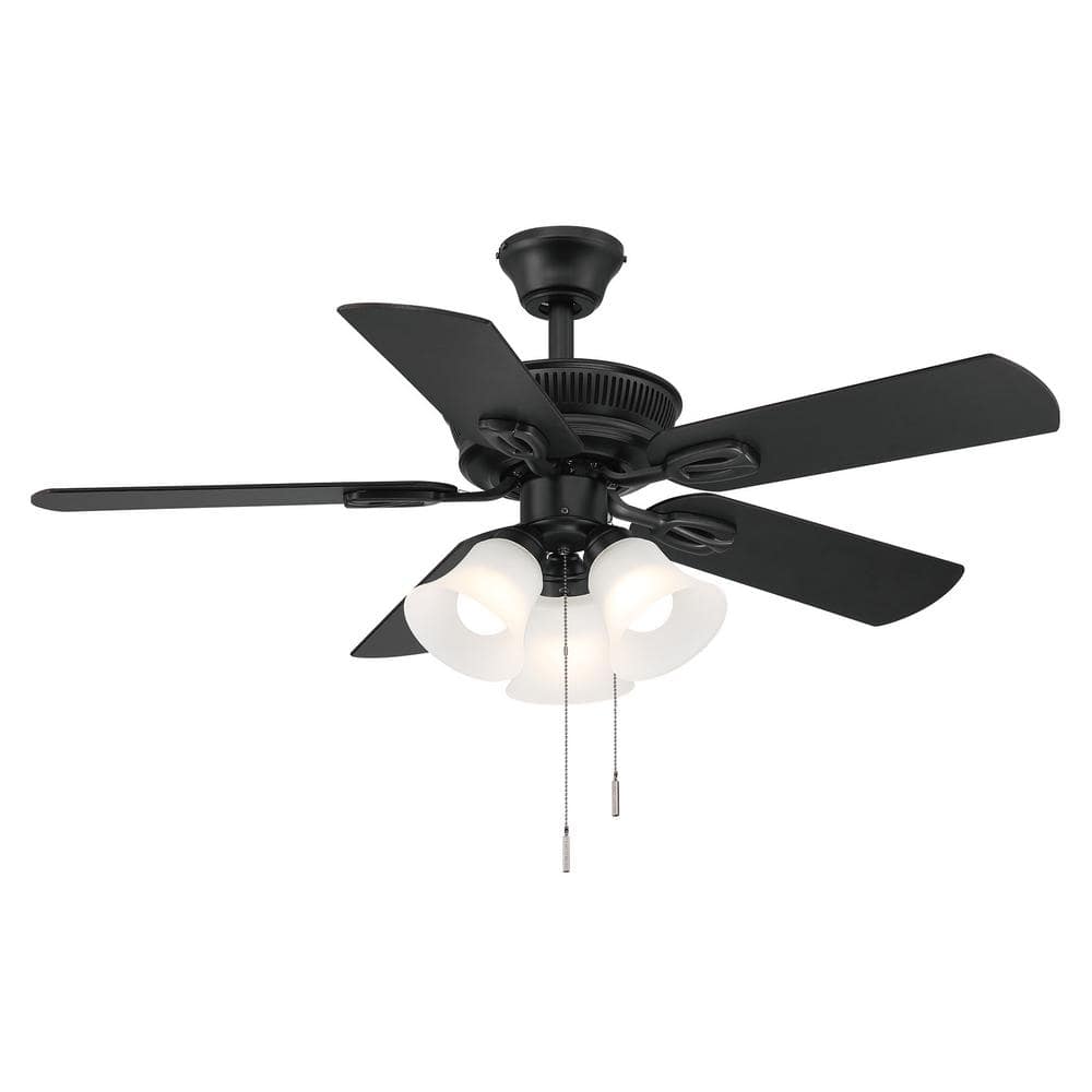 item has been used Hampton Bay Glendale III 42 in. LED Indoor Matte Black Ceiling Fan with Light and Pull Chains Included
