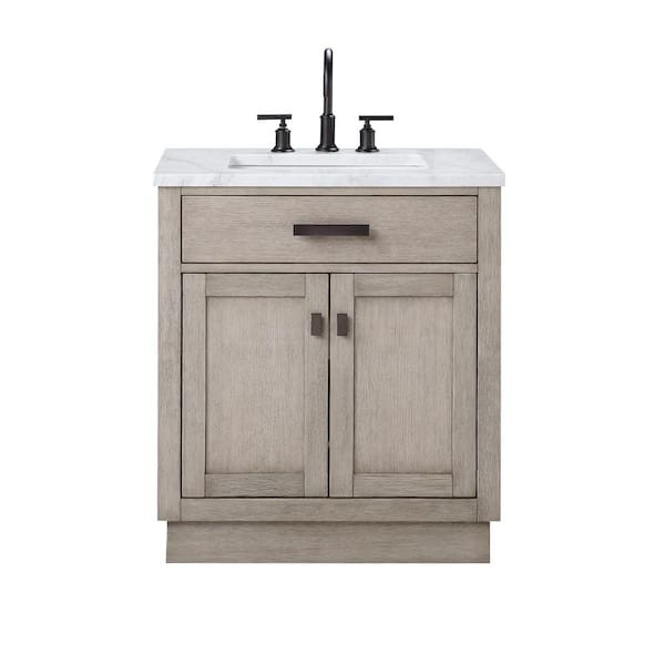 Water Creation Chestnut 30 In W X 21 5 D Vanity Grey Oak With Marble Top White Basin Ch30a 0300gk The Home Depot - 30 Inch Bathroom Vanity With Top Menards