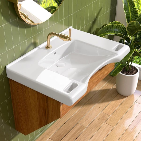 Zeafive 29.5 in. ADA Compliant Ceramic Sink Wall-Hung Accessible