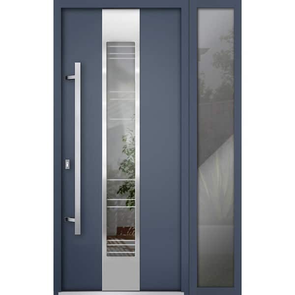 VDOMDOORS 48 in. x 80 in. Right-Hand/Inswing Sidelight Clear Glass Gray Graphite Steel Prehung Front Door with Hardware