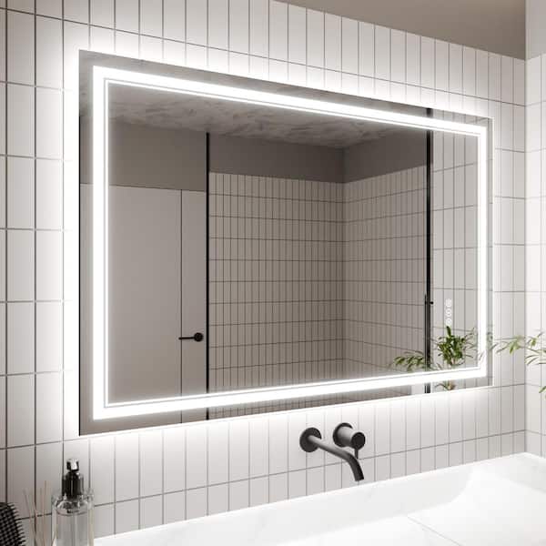 WELLFOR 48 in. W x 32 in. H Rectangular Frameless Anti-Fog Front, Back LED Color-Adjustment Wall Bathroom Vanity Mirror in White