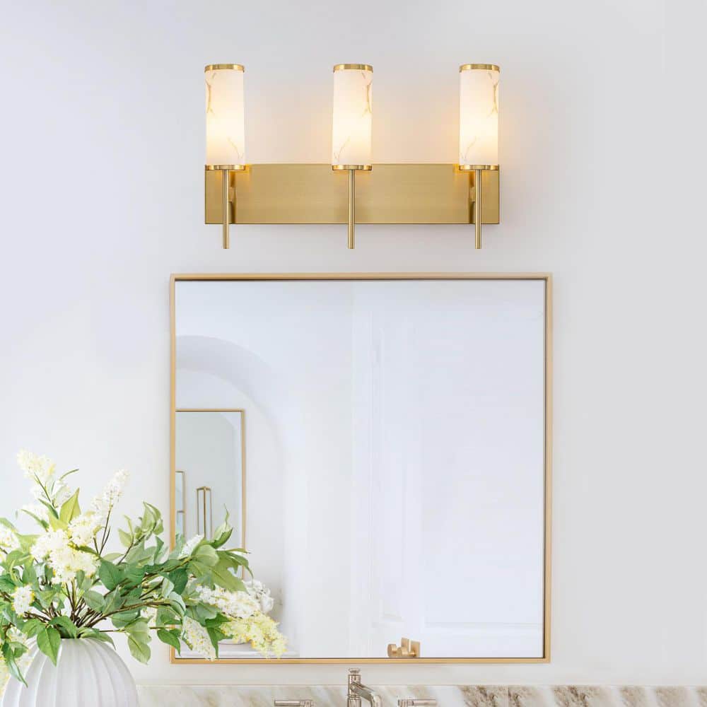 23.62 in. 3-Light Gold Bathroom Vanity Light with Cylindrical Marble Crackle Glass Shades price history on PriceWatchPro