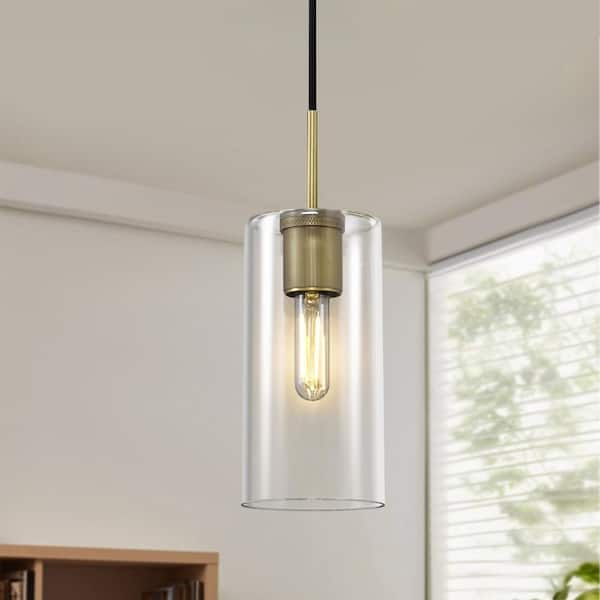 86.5 in. H 1-Light Dimmable LED Brass Kitchen Island Pendant Light With Glass Shade, for Kitchen, Dining Room, Bedroom