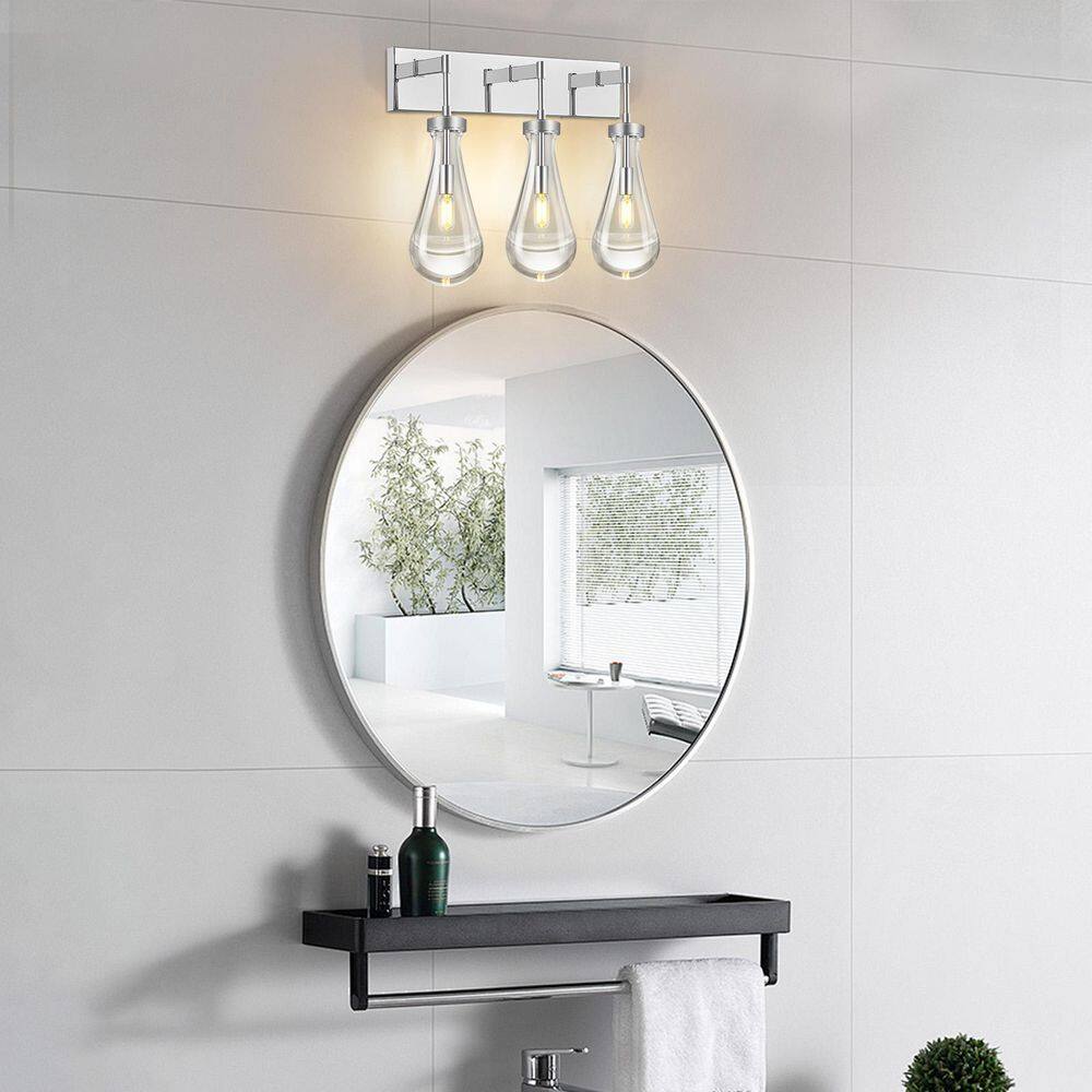 Raindrop Wall Sconces 19.68 in. 3-Light Chrome Crystal Sconces Wall Decor Modern Lighting Glass Bathroom price history on PriceWatchPro