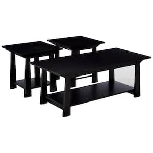 Signature Home Bagnoli 20 in. L Black Rectangle Wood 3-Piece Occasional Coffee Table Set with 2 End Tables