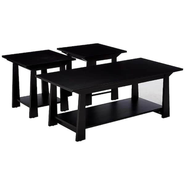 Signature Home Signature Home Bagnoli 20 in. L Black Rectangle Wood 3-Piece Occasional Coffee Table Set with 2 End Tables