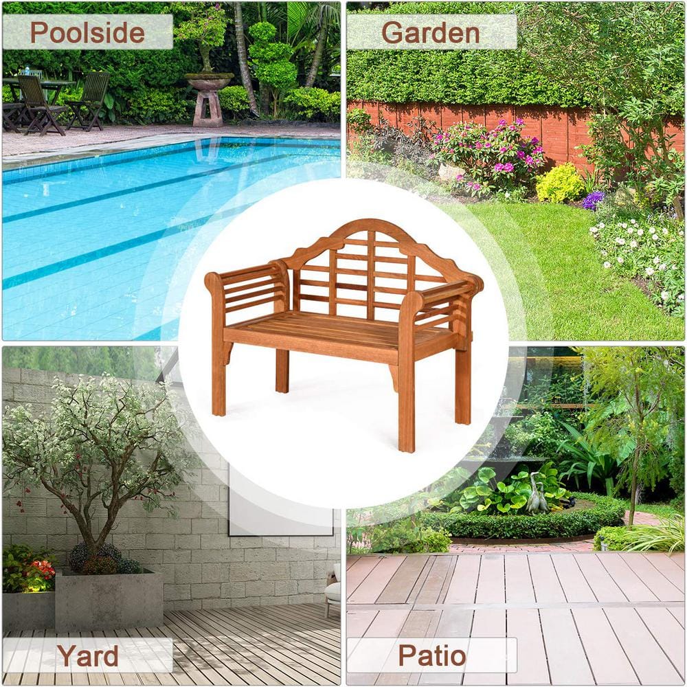 49" Eucalyptus Wood Outdoor Folding Bench with Backrest and Armrest