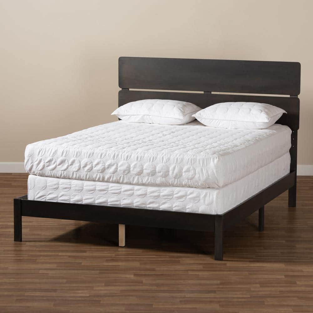 Gray and Oak King Upholstered Wood Panel Bed