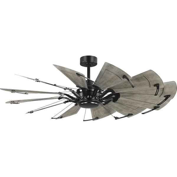 Progress Lighting Springer II 60 in. Indoor/Outdoor Matte Black Farmhouse Ceiling Fan with Remote Included for Living Room