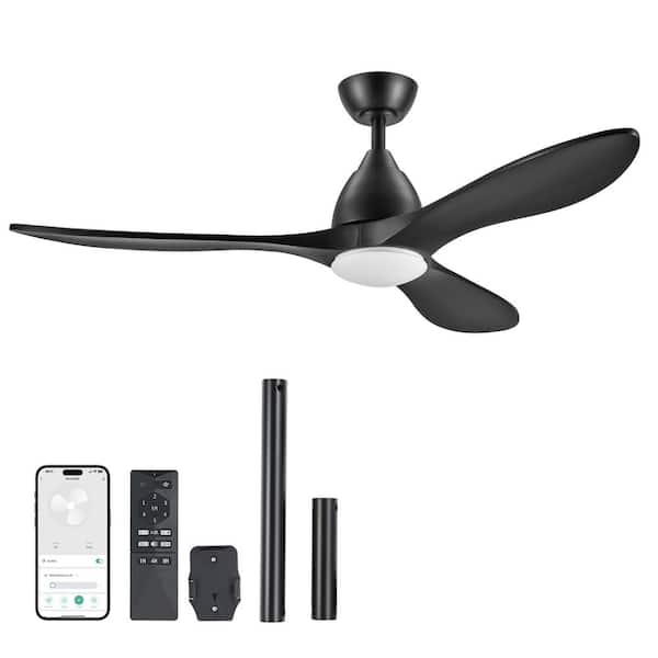 Merra 52 in. Smart Indoor Black Standard Ceiling Fan with Dimmable Integrated LED Lights Remote App Voice Control