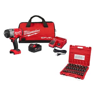 M18 FUEL 18V Lithium Ion Brushless Cordless 1/2 in. Impact Wrench with Friction Ring Combo Kit and Impact Socket Set