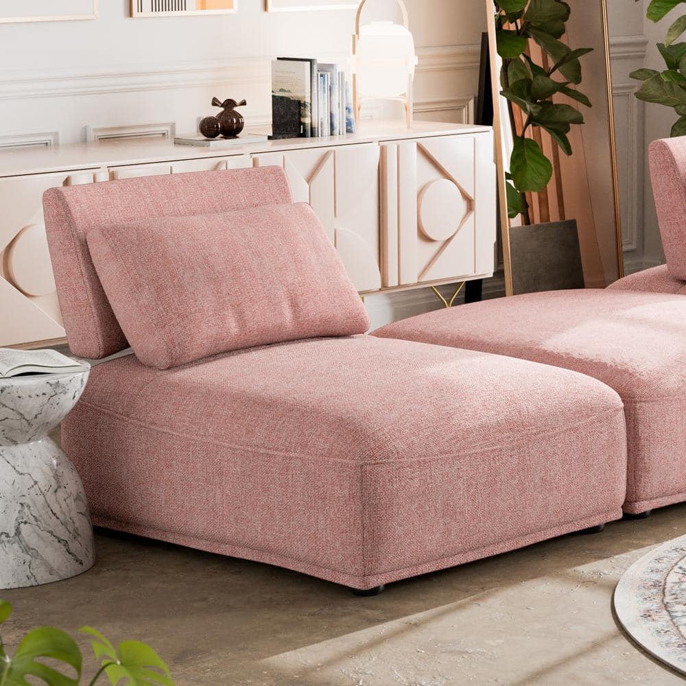 Furniture of America Fairwind 37 in. Armless Chenille Rectangle Modular Extendable Back Sofa in Pink