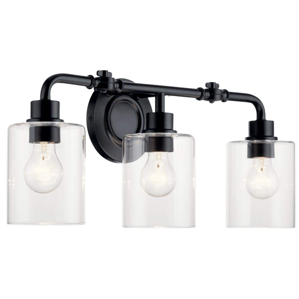 KICHLER Gunnison 24 in. 3-Light Black Vintage Bathroom Vanity Light ...