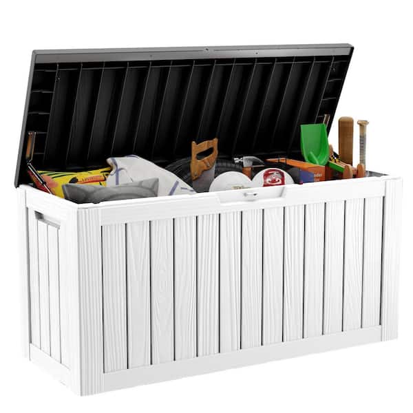 OUPES 80 Gal. White and Black Resin Outdoor Deck Box