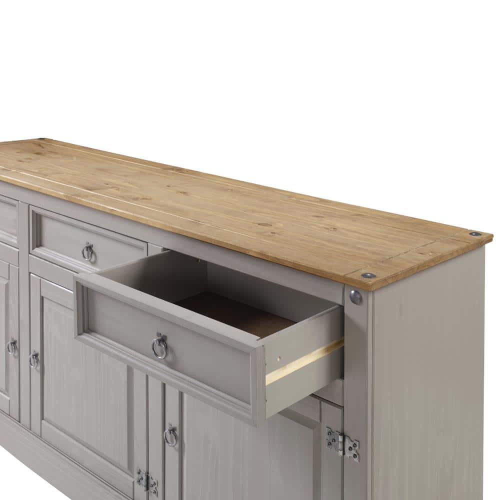 Cottage Series Gray Pine Wood Buffet Sideboard with Storage