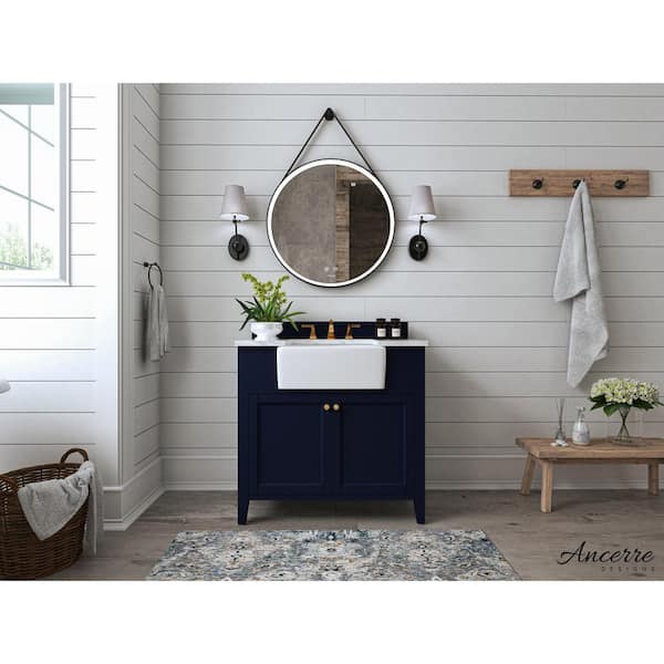 Ancerre Designs Adeline 36 in. W x 20.1 in. D Bath Vanity in Heritage Blue with Marble Vanity Top in Carrara White with White Basin