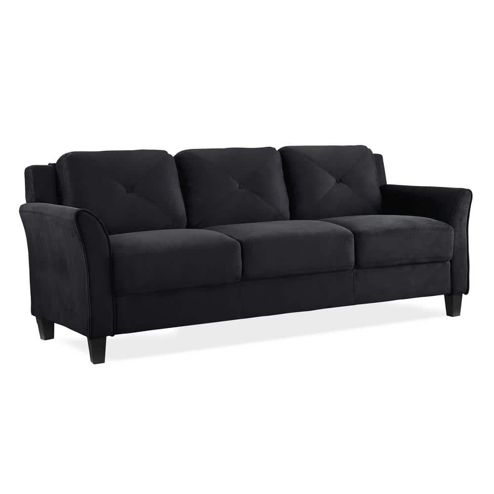 Hartford Black Microfiber 78'' Plush Tufted Sofa with Wood Frame